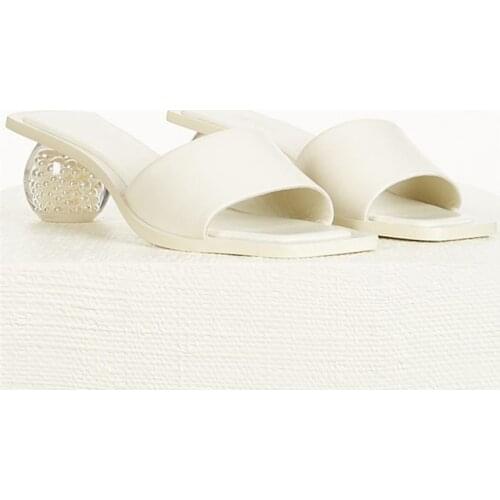 Fashion White Women Slippers Ball Heel Summer Slides Ladies Casual Beach Slipper Outside High Heel Sandals Square Toe Mules