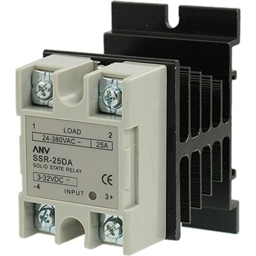 SSR-25 DA 25A 3-32V DC / 24-380V AC Solid State Relay + Heat Sink