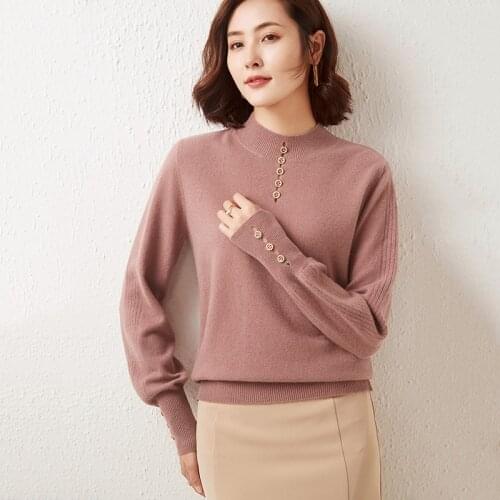High-end comfortable cashmere sweater ladies knit solid color pullover full sleeve 100% wool sweater O-neck new product autumn