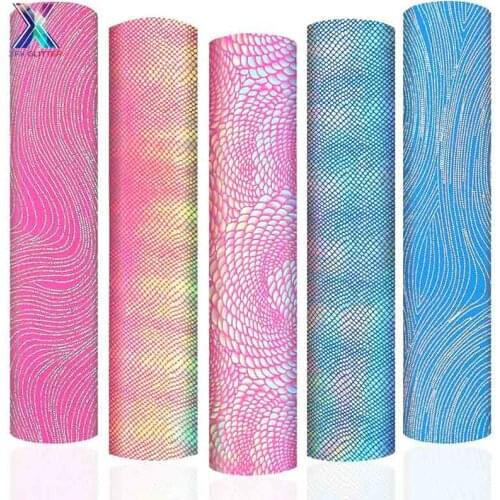 XFX HTV Free Shipping 5 Pcs 12x10In Holographic Laser Blue Heat Transfer Vinyl Cricut Lizard Ripple Patterned Tshirt Iron-on HTV