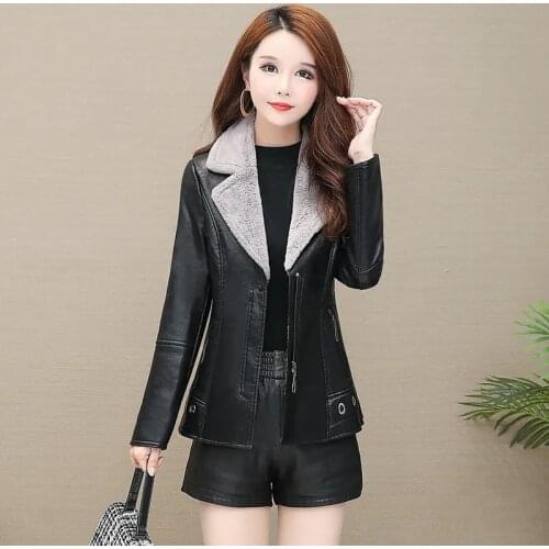 Female Jacket 2021 Women New Autumn Winter Short Paragraph Plus Velvet Thickening Womens Leather Jacket Slim Fur Coat Slim C124