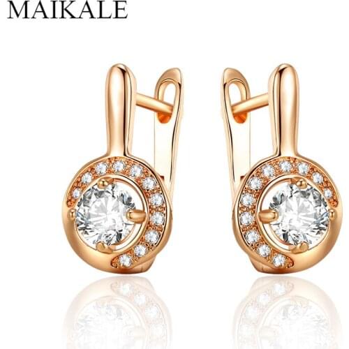MAIKALE Classic Black Zircon Stud Earrings for Women Gold Silver Color Cubic Zirconia Round Simple Korean Earrings Fashion Gifts