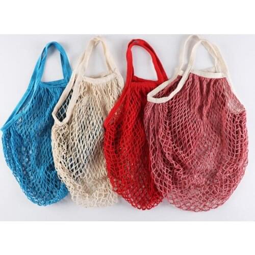 1PC Portable Reusable Drawstring Shopping Grocery Storage Bag Hand Tote Mesh Woven String Large-capacity Shopping Handbag