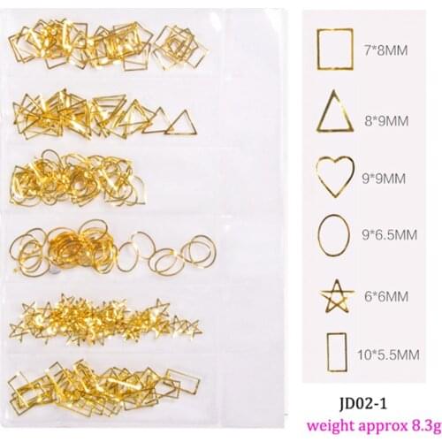 6 Designs 1 Bag Japanese Gold Silver Metal Mix Size Multi-shaped Studs Frames Alloy Rivets Nail Art Studs DIY Decorations #JY589