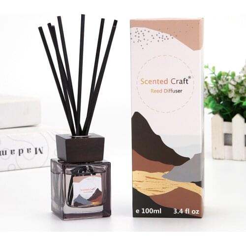 100ml Scented Craft Reed Diffuser with Black Rattan Sticks, Wooden Caps, Artistic Printing and Aromatherapy Home Fragrance Oil