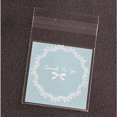 100 pcs/lot Skyblue Lace Biscuit Cookie Packaging Bag Christmas Gift Bags Wedding Candy Bag 7cm*7cm