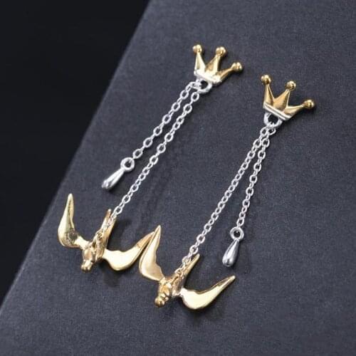 Volta Van 925 Sterling Silver Drop Earrings Pendientes Plata 2021 New Elegant Fine Jewelry Crown Swallow Design Concise Earrings