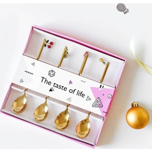 410 Stainless Steel Kitchen Accessories Gold Multi Purpose Nordic Style Coffee Dessert Spoons Fruit Fork Spoon Cartoon Pattern