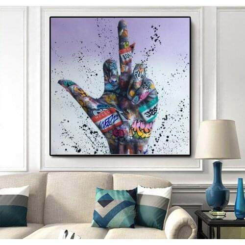 Abstract Hand Gesture Graffiti Art Canvas Painting Wall Posters and Prints Picture for Mondern Living Room Home Decoration