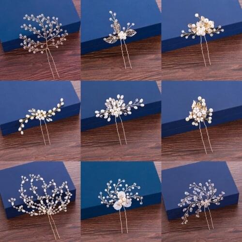 Hair Accessories Pearl Hairpins Flower Rhinestone Bridal Hair Pins Wedding Head Ornament Gold Wedding Hairpin For Bridal Jewelry