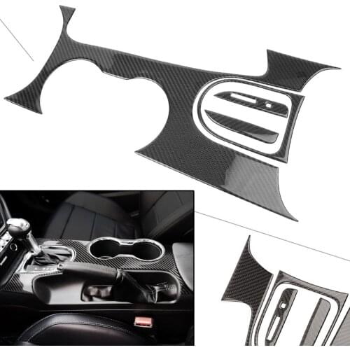 Car Real Carbon Fiber Central Gear Shift Panel Cover Trim Decoration For Ford Mustang 2015 2016 2017