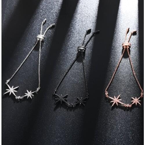 Luxury Cubic Zirconia Adjust Bracelets Chain Double Star Crystal Wedding Bracelet For Women Pulseras Zk30