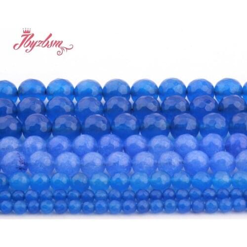 6/8/10mm Blue Jades Round Bead Faceted Stone Beads Loose Spacer For DIY Necklace Bracelets Earring Jewelry Making Strand 15"
