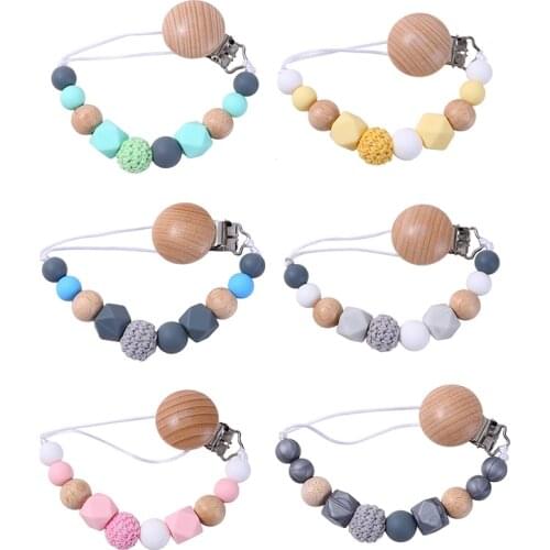 Baby Pacifier Clips Silicone Teething Beads Holder for Pacifier Soothie Clips Chian Silicone Teethers Toy Pendent for Pacifier