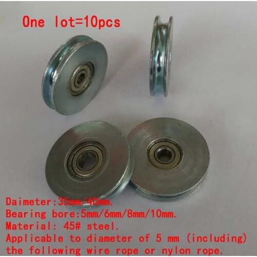 Diameter 35mm or 40mm Steel Thickness 8mm Wire Rope Rollers\Pulleys\Wheels With U-groove and bearing bore 5mm6mm8mm10mm 10pcs