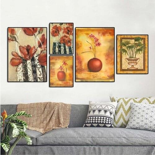 Home Decor Modern creative personality sofa background wall painting simple canvas printings Classical RedFlowers in vase