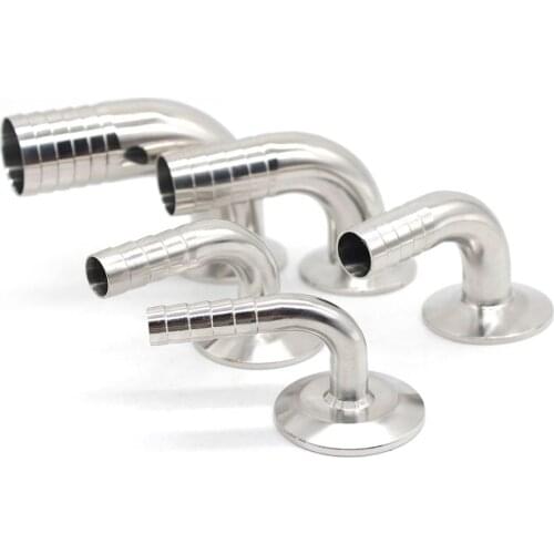 12.7/16/19/25/32/38/51mm OD SS304 Sanitary Hose Barb Pipe Fitting 1.5/2" Tri Clamp 50.5-64mm Ferrule 90 Degree Elbow
