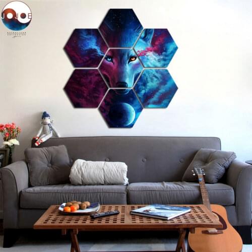 Where Light and Dark meet Extended by JoJoes Art 7 pieces Wolf animal full moon painting Wall Art Picture Christmas gift