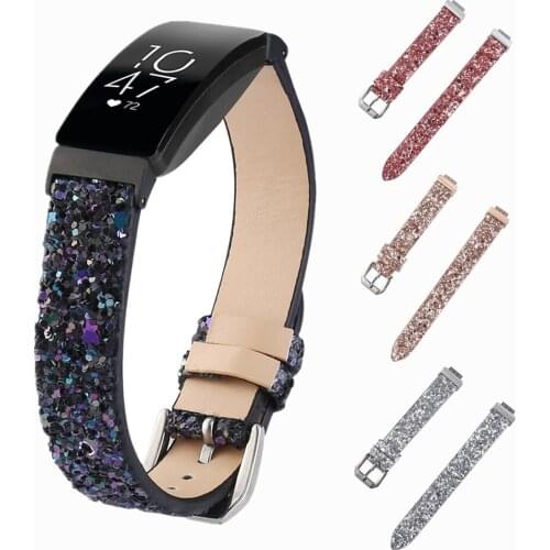 Leather Strap For Fitbit Inspire HR Band With Sequins Shining Strap Elegant Bracelet For Fitbit Inspire / Inspire HR Wristband