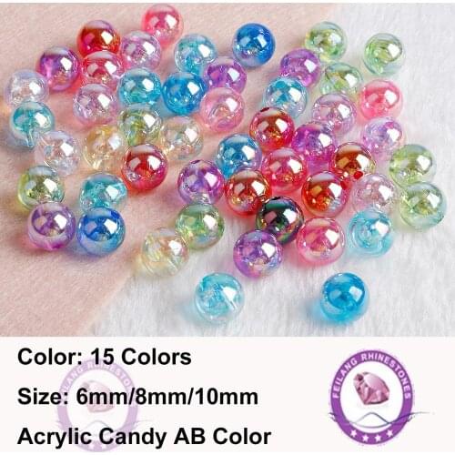 Feilang New 6 8 10mm Acrylic Candy AB Color Round Beads For DIY Making Bracelet Necklace Jewelry Supplies Loose Beads