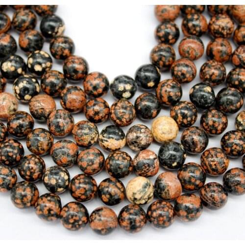 Round Natural Gold Snowflake Stone Beads 6/8/10/12mm Pick Size Loose Natural Stone Beads For DIY Bracelet Jewelry Making Craft