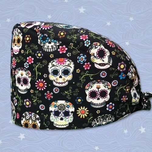 Fashion Cartoon Skull Print Cotton Female Nurse Hat Surgeon Surgery Cap Dentist Hat Beauty Salon Pet Shop Scrub Hat Chef Hat