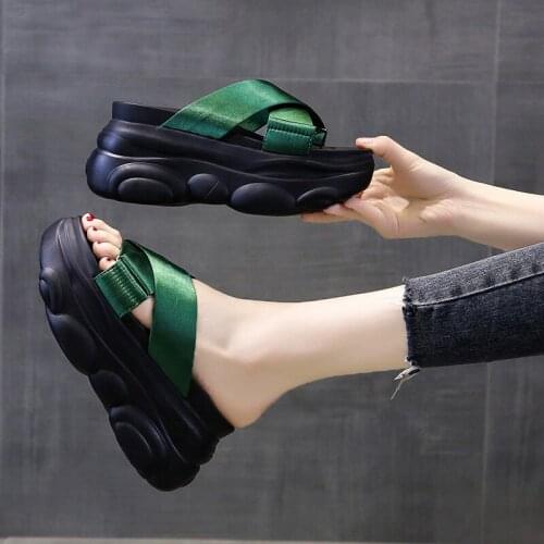 Trendy Fashion Ladies Slippers Summer Thick-Soled Non-Slip Wear-Resistant Solid Color Increased Beach Shoes For Outer Wear
