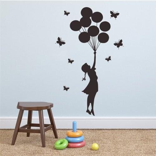 Decal Butterfly balloon girl Wall Sticker for Girl childrens rooms decoration Mural home decor Art Decals wallpaper HY1651
