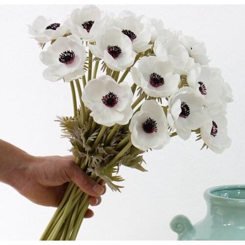 Real Touch Artificial Anemone Flowers Silk Flores Artificiales for Wedding Holding Fake Flowers Home Garden Decorative Wreath
