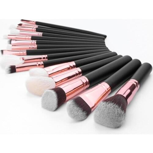 New 15pcs Animal Hair Wood Handle Make Up Brushes Set High Quality Premium Full Function Portable Beauty With PU Cosmetic Bag