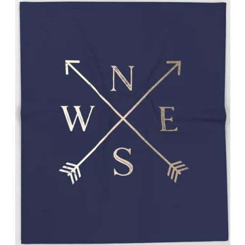 Compass Blanket Art Design Gold on Navy Blue Compass Fleece Blankets and Throw Blanket for Beds Fleece Blanket Adult 150X200