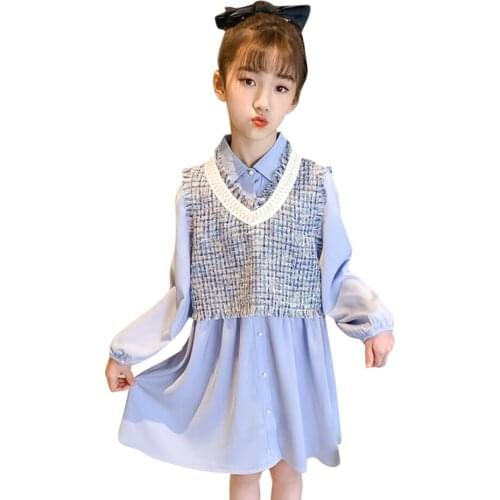 Girls Clothes Plaid Vest + Dress Childrens Clothes For Girls Spring Autumn Girls Clothes Casual Style Childrens Costume