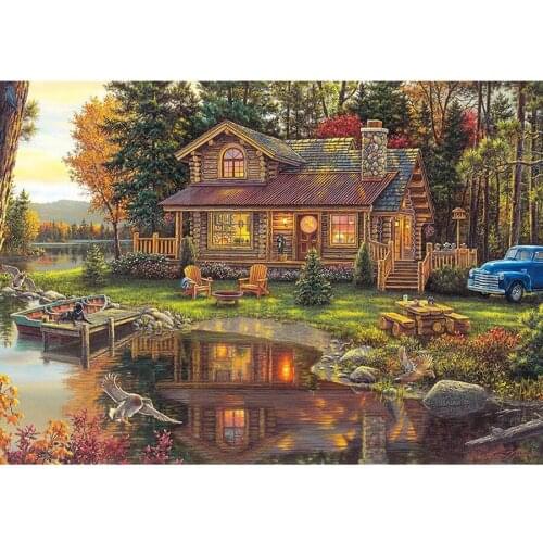 Full Square Round Diamond Painting sweet family DIY Diamond Embroidery village Cabin in the Woods Cross stitch Rhinestone Mosaic