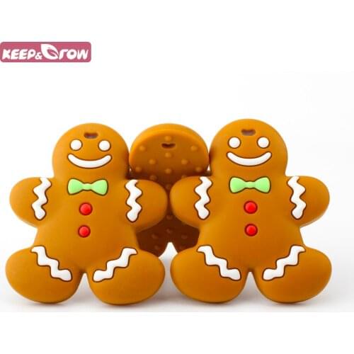 Keep&Grow 5pcs Gingerbread Man Baby Teethers BPA Free Silicone Teethers Beads Food Grade Baby Teething Toys For Necklace Making