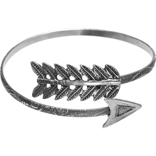 Retro Silver Plated Charms Bangle Hip Hop Unisex Feather Arrow Bracelet Stylish Punk Jewelry Accessories Gifts For Women Men