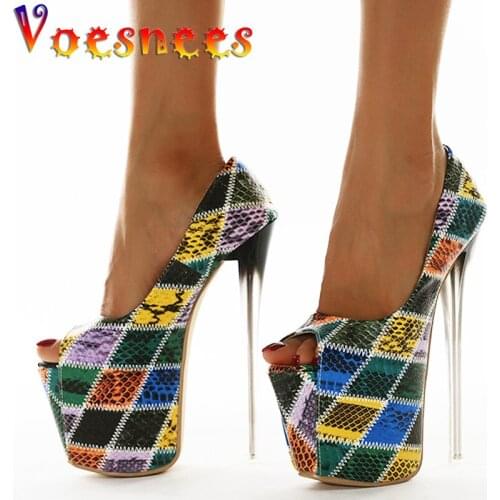 Summer Striped Mixed Colors Slip-On Thin Heels Sandals Platform Pole Dancing Super High Heels Peep Toe Sexy Club Womens Shoes