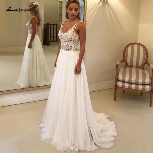 Lakshmigown Backless A Line Chiffon Wedding Dress Beach Summer 2021 Vintage Lace Bodice Bridal Receipt Dresses Sleeveless
