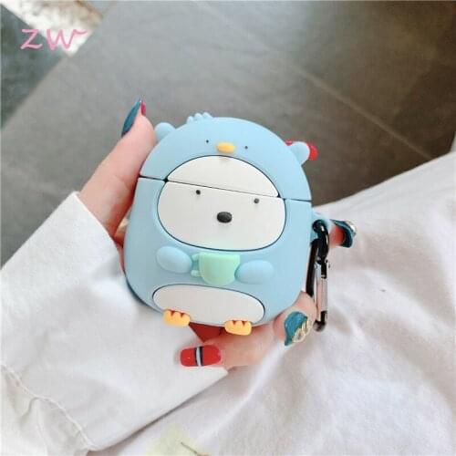 3d silicone cartoon penguin wireless bluetooth headset case earpods cover for airpods 1 2 pro 3 cases hook keyring