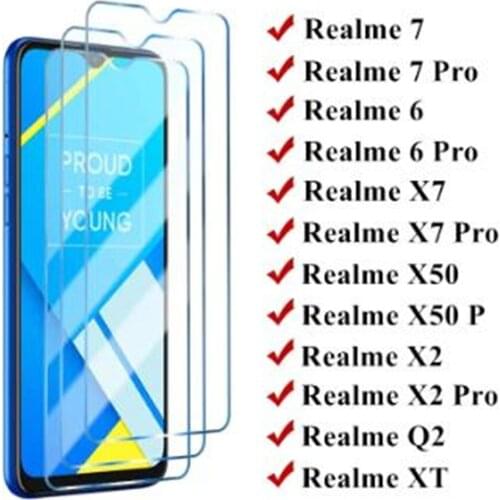 Phone Cover Glass on For Realme 7 6 X50 X7 Pro XT 6i 6S X3 Tempered Glass for Realme X2 Q2 5 Pro X C11 C3 Screen Protectors
