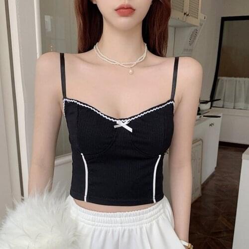 Sexy Knitting Crop Tops for Women Pink Vintage Slim Tube Tank Tops Crop Top Korean Streetwear Spaghetti Strap Cropped 6 Color