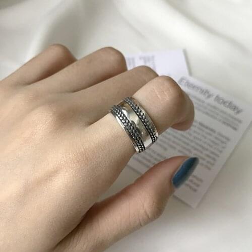 Vintage ladys Authentic S925 Sterling Silver Fine Jewelry Line Olive Branch Leaf Long Band Wider Ring open J379