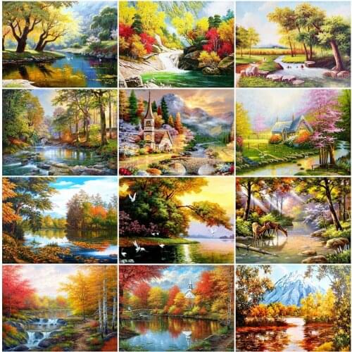 EverShine Diamond Embroidery Lake Landscape Full Square Diamond Painting Tree Rhinestones Cross Stitch Mosaic Home Decoration