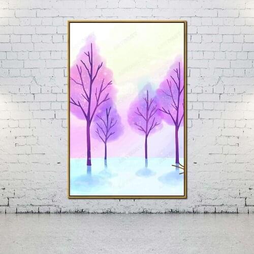 Artcozy Oil Canvas Painting natural landscape purple trees For Home Decoration Wall Art