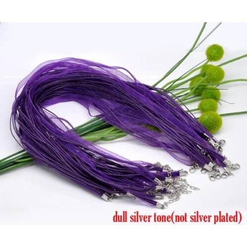 Free Shipping 100pcs Lobster Clasp Dark Purple Organza Ribbon Waxen Cord String Necklaces 17"