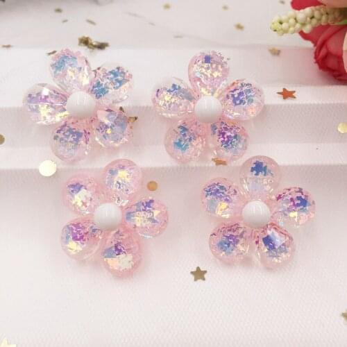 6pcs 26mm Resin Filled Glitter snow Colorful crystal Convex Flower Flat Back Rhinestone Appliques DIY Wedding Scrapbook Craft