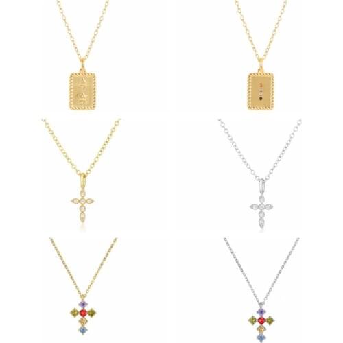 BOAKO Crystal Cross Necklace Plata Pendan Silver 925 Jewelry Necklaces For Women Chain Choker Clavicle Collares Bijoux Collars