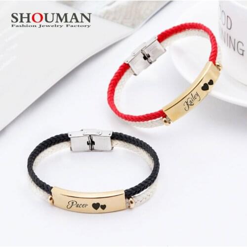 SHOUMAN Personalized Custom ID Hand-woven Black and White Red Couple Bracelet Wristband Jewelry Valentine Day Gift Free Shipping