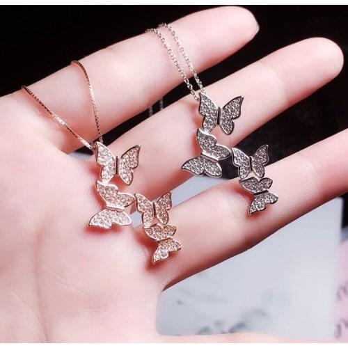 Whole Exquisite 925 Sterling Silver Tassel Pendant Necklace Lasting Shiny Colorful Cubic Zirconia Many Butterflies Chain OL Lady