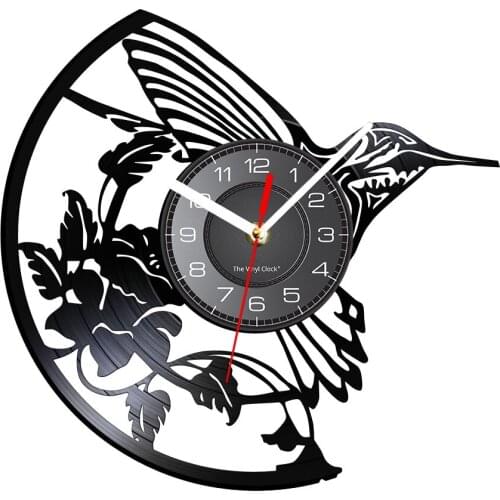 Nightingale & Flower Decorative Wall Clock Rose Bird Plant Animal LED Light Vinyl Record Wall Watch Carved Retro Record Artwork