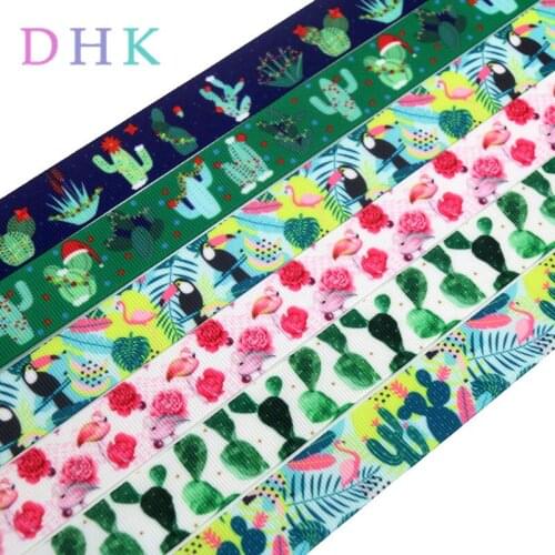 DHK 5yards cactus flamingo bird christ printed grosgrain Ribbon Accessory hairbow headwear decoration Wholesale OEM DIY C1549